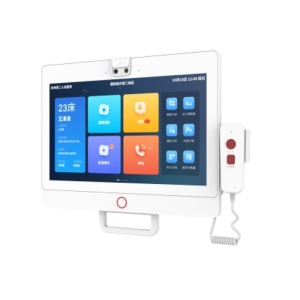 Display pacient HIKVISION DS-KHB9703X-WH1, ecran touchscreen 13.3 inch, Android, montare in cornisa sau cu brat, camera 200W, recunoastere faciala, citire card M1, comunicare audio-video, monitorizare parametri vitali, multimedia