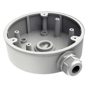 Doza de montaj HikVision DS-1280ZJ-PT6 din aliaj de aluminiu, culoare alb (Hikvision White), rezistenta la intemperii, ideala pentru gestionarea cablurilor camerelor de supraveghere, montaj pe perete sau tavan