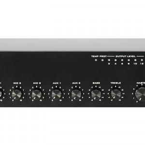 Mixer amplificator ITC T-240D, pentru sisteme de Public Address (PA), putere 240W @100V, 4 x intrari de microfon, 2 x intrari auxiliare, 1 x intrare EMC, dimensiuni 484×295×44mm, greutate 4.5kg