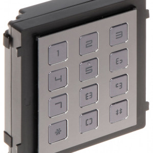 Modul tastatura HikVision DS-KD-KP pentru post exterior modular, acces cu cod PIN, apelare statie interior, protectie IP65 si IK07, butoane iluminate, instalare facila, compatibil cu sistemele seria DS-KD8