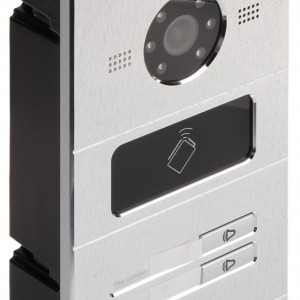 Post exterior videointerfon IP HikVision DS-KV8202-IM pentru 2 familii, rezolutie 1.3MP HD, cititor card integrat, comunicare bidirectionala, carcasa aluminiu, protectie IP65, montaj ingropat, alimentare PoE/12V