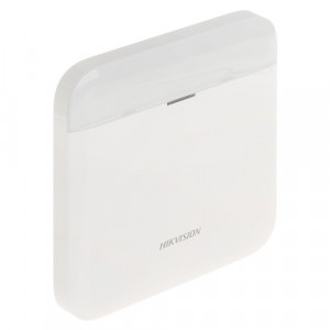 Repeater semnal Hikvision DS-PR1-WE, frecventa 868MHz, comunicare bidirectionala, suporta 8 senzori PIRCAM/Fum, autonomie baterie 35h, pairing automat, indicator LED status, securitate AES-128