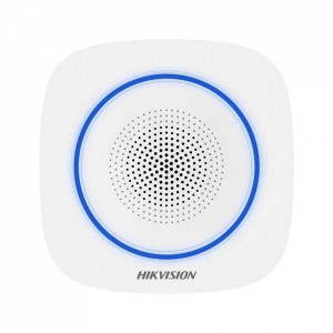Sirena de interior wireless HikVision DS-PS1-I-WE(Blue), intensitate sonora 90-110 dB, tehnologie Tri-X 868MHz, 3 tipuri de alarme sonore, indicator LED armare/dezarmare, protectie tamper fata/spate, configurabila din aplicatie, baterie inclusa, AX PRO