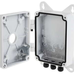 Suport de colt HikVision DS-1602ZJ-BOX pentru camere supraveghere, material aliaj de aluminiu si otel, cutie de jonctiune integrata pentru cabluri, culoare alb Hikvision, montaj robust pe colt exterior - Img 7