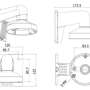 Suport de prindere camere HikVision pentru perete dimensiuni: Φ120×122×173.5mm DS-1272ZJ-120/BK - Img 5