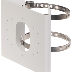 Suport montaj pe stalp vertical HikVision DS-1275ZJ-S-SUS, material otel inoxidabil SUS304, culoare alb, design robust pentru camere supraveghere, rezistent la coroziune, fixare cu bride metalice