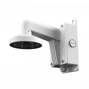 Suport perete HikVision cu doza de jonctiune DS-1273ZJ-130B-TRL, material aliaj de aluminiu, culoare alb Hikvision, montaj profesional camere supraveghere, rezistent la exterior, management cabluri, constructie robusta