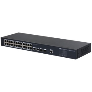 Switch cu management Gigabit Dahua DH-SG4028, 28 porturi (24 porturi RJ45 10/100/1000 Mbps + 4 porturi SFP Gigabit), Web management, suporta STP/RSTP, agregare link LACP, carcasa metalica 1U rackabila - Img 2