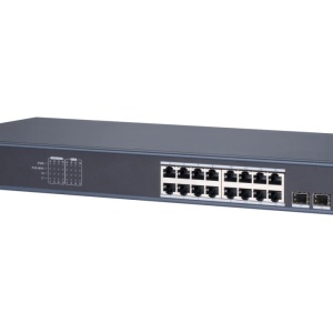 Switch HikVision 16 porturi Smart PoE Gigabit cu web interface si doua porturi pentru fibra optica Gigabit DS-3E1518P-SI