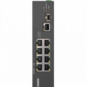 Switch PoE 8 Porturi HikVision DS-3T0310HP-E/HS, Industrial Harsh, 2 porturi Hi-PoE 90W (802.3bt), Uplink Gigabit RJ45 si SFP, PoE Watchdog, temperaturi extreme (-30°C la 65°C), protectie 6KV, carcasa metalica, Fanless