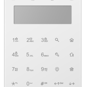 Tastatura cablata Hikvision DS-PK501LTM-HWE, LCD si RFID, pentru sisteme alarma AX Hybrid Pro, 2 intrari zona, 1 iesire releu, ecran LCD monocrom, taste tactile, cititor tag M1, suport keyfob 868 MHz, tamper fata/spate, montaj perete