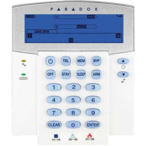Tastatura LCD Paradox K35, afisare 32 zone si 2 partitii prin pictograme, functie StayD, compatibila Spectra SP si Magellan, 1 intrare zona, 8 butoane actiune rapida, afisare probleme si memorie alarme, Grad 2