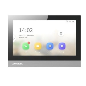 Videointerfon interior IP Hikvision DS-KH8380-WTE1/Flush, ecran TFT 7 inch 1024x600, control prin Hik-Connect, PoE IEEE802.3at, suport 16 extensii, acces lift, montaj aparent si ingropat, interfete RS‑485/alarma/TF