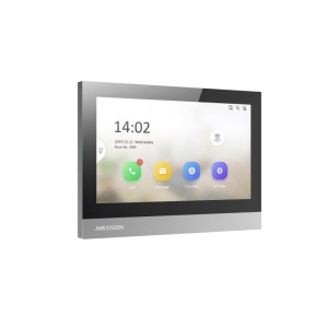 Videointerfon IP Hikvision DS-KH8380-WTE1, ecran tactil 7 inch TFT 1024x600, control prin aplicatia Hik-Connect, PoE IEEE802.3at, deschidere usa remote, suport pana la 16 extensii, RS-485, alarma, montaj aparent/incastrat
