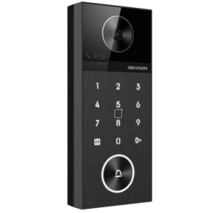 Videointerfon IP Hikvision DS-KV6124-E1 pentru exterior, 4MP, unghi vizualizare 150°, control 2 incuietori, deschidere card/PIN/Hik‑Connect/statia interior, PoE IEEE802.3at, inregistrare si redare video