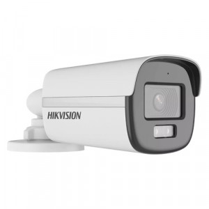 Camera supraveghere Analog HD Hikvision Bullet 2MP DS-2CE12DF0T-LFS(2.8mm), tehnologie ColorVu si Smart Hybrid Light, rezolutie Full HD 1080p, imagini color 24/7, microfon incorporat (Audio over Coax), IR si lumina alba 40m, IP67