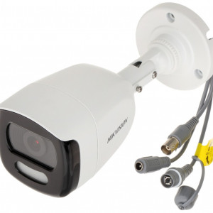 Camera supraveghere analogica HikVision Bullet 2MP DS-2CE10DFT-F(2.8mm), ColorVu - imagini color 24/7, lumina alba 20m, tehnologie True WDR 130dB, 4 in 1 TVI/AHD/CVI/CVBS, protectie IP67, 3D DNR, carcasa metalica compacta