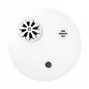 Detector de temperatura wireless Hikvision AX PRO DS-PDHT-E-WE, alarma la prag de peste 57 grade Celsius, autonomie baterie pana la 10 ani, tehnologie wireless Tri-X, frecventa 868MHz, configurare prin aplicatie