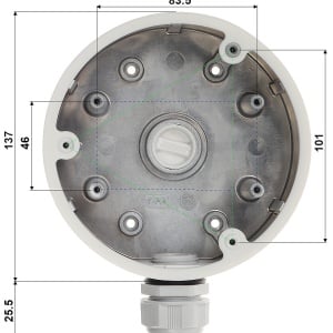 Doza de montaj HikVision DS-1280ZJ-PT6 din aliaj de aluminiu, culoare alb (Hikvision White), rezistenta la intemperii, ideala pentru gestionarea cablurilor camerelor de supraveghere, montaj pe perete sau tavan - Img 2