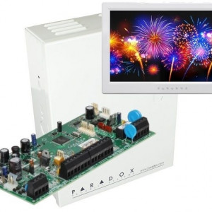 Kit alarmă Paradox SP5500+ (cutie metalică + transformator) + tastatură touchscreen TM70(L) 7", AWO000EI, 5-32 zone, sistem cablat modern
