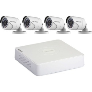 Kit supraveghere video Hikvision compus din 1 x DVR DS-7104HGHI-M1/T si 4 x camere de exterior DS-2CE16D0T-ITPFS