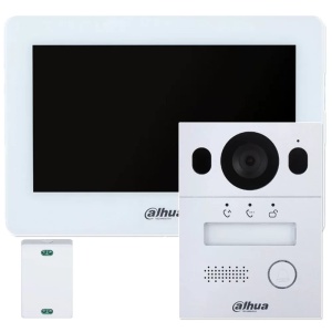 Kit videointerfon hibrid Dahua 2-wire, DHI-KTX01(F), monitor tactil 7" Wi-Fi, post exterior aliaj aluminiu, tehnologie DWDR, iluminare IR, control 2 incuietori, slot card SD, notificari pe mobil, protectie IP65 si IK07