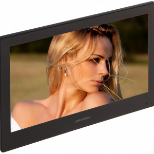 Monitor videointerfon IP HikVision DS-KH8520-WTE1, ecran Touch 10 inch, Wi-Fi, rezolutie 1024x600, 8 intrari alarma, slot card SD, alimentare PoE/12V, design slim, compatibil Hik-Connect, sistem operare Linux