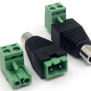 Mufa alimentare mama tip DC, set 10 bucati, DC-05F-10BUC, conector alimentare pentru camere supraveghere, terminale cu surub pentru instalare rapida, compatibil cablu coaxial si UTP, tensiune 12V-24V, negru-verde