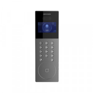 Post exterior videointerfon Hikvision Face Recognition DS-KD9203-E6, ecran LCD 4.3 inch, camera duala 2x2MP, deblocare faciala/card/PIN, cititor card M1, IP65, configurare Web, intrari alarma, alimentare PoE/12VDC