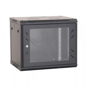 RACK perete 19 inch Asytech ASY-9U-6045W, inaltime 9U, adancime 450mm, capacitate 80kg, usa sticla securizata, panouri detasabile, negru RAL 9004, constructie otel, IP20