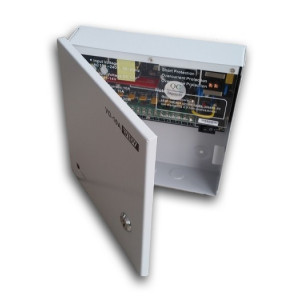 Sursa de alimentare in comutatie Vidy VD-10A, iesire reglabila 12V-14V DC, curent total 10A, dotata cu 9 iesiri protejate individual, carcasa metalica de distributie, ideala pentru centralizarea alimentarii camerelor CCTV