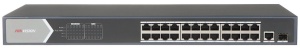 Switch PoE HikVision Gigabit Unmanaged 24 Porturi DS-3E0526P-E, 24 x PoE 10/100/1000 Mbps, 1 x Uplink RJ45, 1 x Uplink SFP, putere totala PoE 370W, protectie supratensiune 6KV, optimizat video, montaj rackabil, plug and play - Img 3
