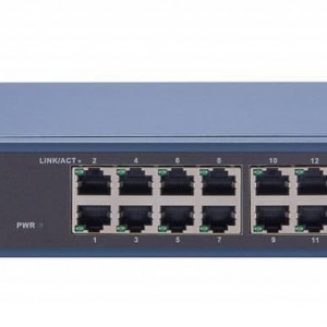 Switch smart managed Hikvision DS-3E1516-EI, 16 porturi RJ45 Gigabit, suport IEEE 802.3az, STP/RSTP loop prevention, storm control, cable detection, DHCP snooping, protectie supratensiune 6KV, carcasa metalica