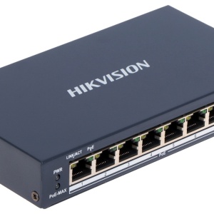 Switch Smart Managed PoE Hikvision DS-3E1309P-EI/M, 8 porturi Fast Ethernet, 1 port Gigabit RJ45, buget total 60W, PoE Watchdog, transmisie pana la 300m, protectie 6kV, suport VLAN si STP/RSTP, detectie cablu - Img 2
