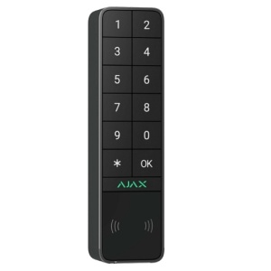 Tastatura wireless de exterior Ajax KeyPad Outdoor Jeweller (Black), cititor Card/Tag, Bluetooth, cod dures, protectie IP66 si IK08, raza 1700m, autonomie 3 ani, alimentare auxiliara 12V, butoane tactile iluminate
