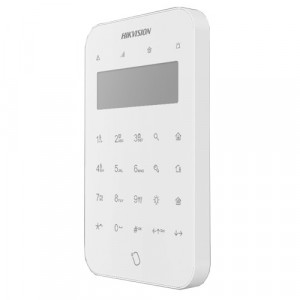 Tastatura wireless LCD Hikvision DS-PK1-LT-WE pentru sisteme alarma AX PRO, RF 868 MHz, ecran LCD, operare stay/away/disarm, panic/fire alert, 1200m range, tamper frontal/spate, baterii CR123 - Img 2