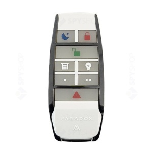 Telecomanda wireless REM28M cu 8 butoane, rezistenta la apa, iluminare fundal, semnal sonor, baterie CR2032 autonomie minim 2 ani, comunicatie 868 MHz, design compact alb/negru
