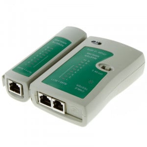 Tester pentru cabluri retea UTP, FTP si telefonie RJ45/RJ11 NSHL469B, verificare continuitate si ordine fire, alimentare baterie 9V, include husa de protectie din PVC, ideal pentru instalatori si diagnosticare retele