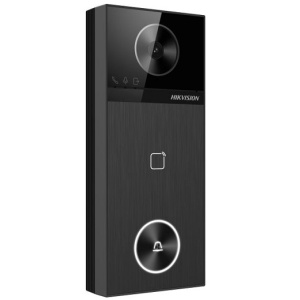 Videointerfon IP Hikvision pentru exterior DS-KV6114-E1 4MP, unghi vizualizare 150°, control 2 incuietori, card Mifare, deschidere via Hik-Connect sau statie interior, PoE IEEE802.3at, inregistrare si redare video