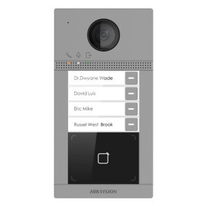 Videointerfon IP Hikvision PRO Series DS‑KV8413‑WME1(C)/Flush 2MP villa door station, Full HD, IR 3m, digital WDR, microfon si difuzor integrate, 4 butoane, TCP/IP, PoE, IP65, IK08, card MIFARE 13.56MHz