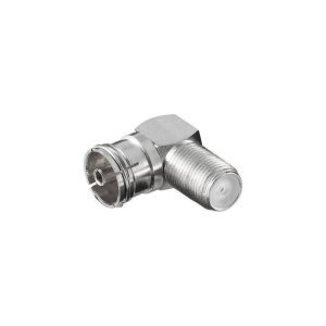 Adaptor coaxial unghiular 90 grade FC-020, mufa F mama la mufa TV mama, conector metalic argintiu, ideal pentru conexiuni in spatii inguste, montaj rapid prin infiletare, pachet 1 bucata
