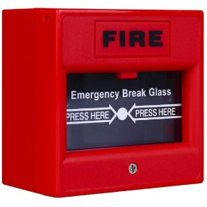 Buton de incendiu cu geam de sticla, culoare rosu, ND-EBG911, buton de urgenta pentru sisteme de securitate si incendiu, montaj aplicat, carcasa rezistenta, include cheie pentru testare si resetare, design standard