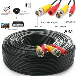 Cablu coaxial supraveghere OEM mufat 20 metri BNCDC20M, Include alimentare, Mufe BNC si DC mama/tata turnate, Culoare negru, Gata pregatit pentru montaj sisteme analogice Turbo HD, Transmisie semnal video si curent