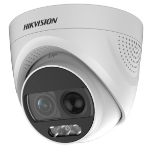 Camera supraveghere HikVision Turbo HD Turret 2MP DS-2CE72DFT-PIRXOF(3.6mm) ColorVu, alarma luminoasa rosie/albastra si sirena, senzor PIR, imagini color 24/7, 130dB WDR, IP67, 4 in 1 (TVI/AHD/CVI/CVBS), lumina alba 20m