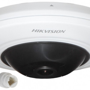 Camera supraveghere IP HikVision Fisheye 5MP DS-2CD2955FWD-I(1.05mm), vedere panoramica 180 grade, rezolutie 2K, compresie H.265+, True WDR 120dB, iluminare IR 8m, alimentare PoE, slot card, carcasa metalica compacta