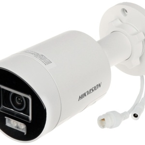 Camera supraveghere IP HikVision mini bullet 4MP DS-2CD2047G2H-LIU/SL(4mm)(eF), Smart Hybrid Light, ColorVu, WDR 130dB, H.265+, audio bidirectional, flash stroboscopic si alarma sonora, IP67, slot card 512GB, Deep Learning - Img 2
