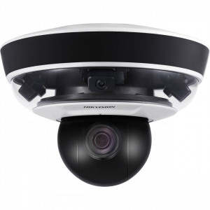 Camera supraveghere IP HikVision PanoVu 2MP DS-2PT5326IZ, vedere panoramica 240 grade cu 3 lentile, PTZ integrat, iluminare IR 15m, compresie H.265+, protectie IP66, slot card microSD, detectie intrusi, monitorizare 360