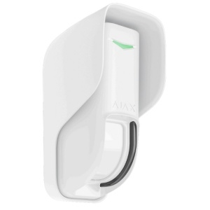 Detector wireless tip cortina AJAX Curtain Outdoor Jeweller (White), dubla tehnologie 2 PIR + 1 MW, interior/exterior, detectie miscare 8-12m, anti-masking Grade 2, imunitate la animale pana 100cm, wireless 1700m, IP55, alimentare 2xCR123