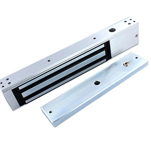 Electromagnet forta 280kg Secpral SM-280 fail-safe montaj aplicat, monitorizare stare NC-COM-NO, indicator LED, pentru usi lemn/sticla/metal, alimentare 12V DC, consum 380mA, dimensiuni 250x25x47mm, greutate 1.8kg
