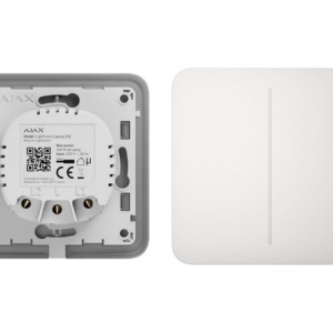 Intrerupator inteligent wireless AJAX LightSwitch 2-gang Jeweller (White), comutare lumina wireless cu protocol securizat Jeweller, control prin aplicatie, LED backlight, montaj incastrat, pentru iluminat interior, range ~1100m